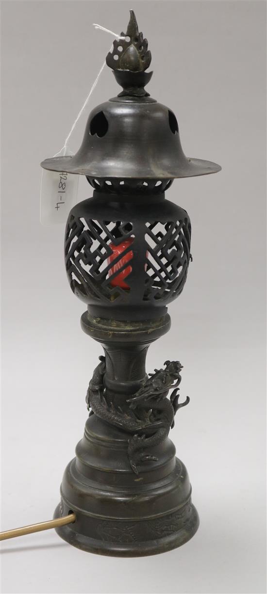 A Japanese bronze lamp height 35cm